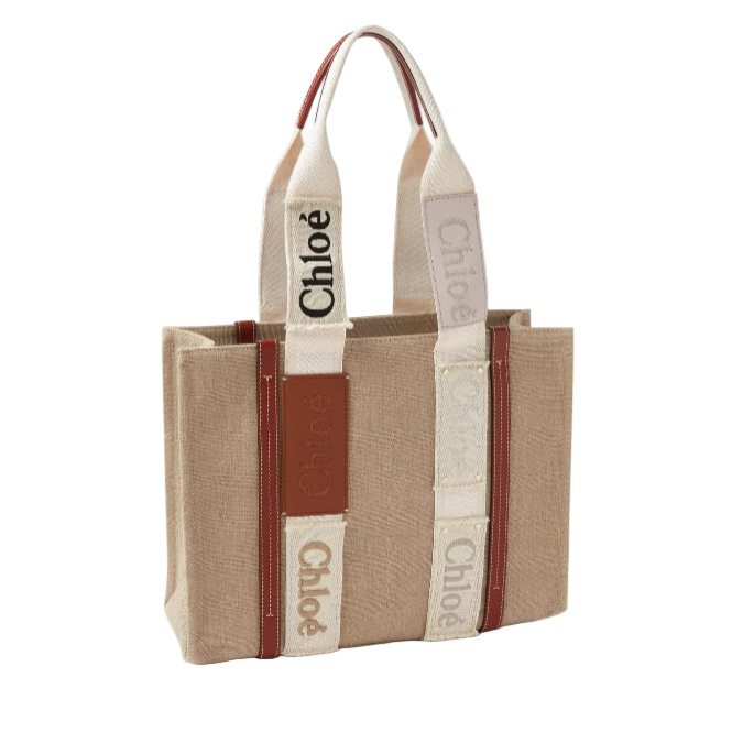 Chloe Medium Woody Tote Bag in Linen Canvas