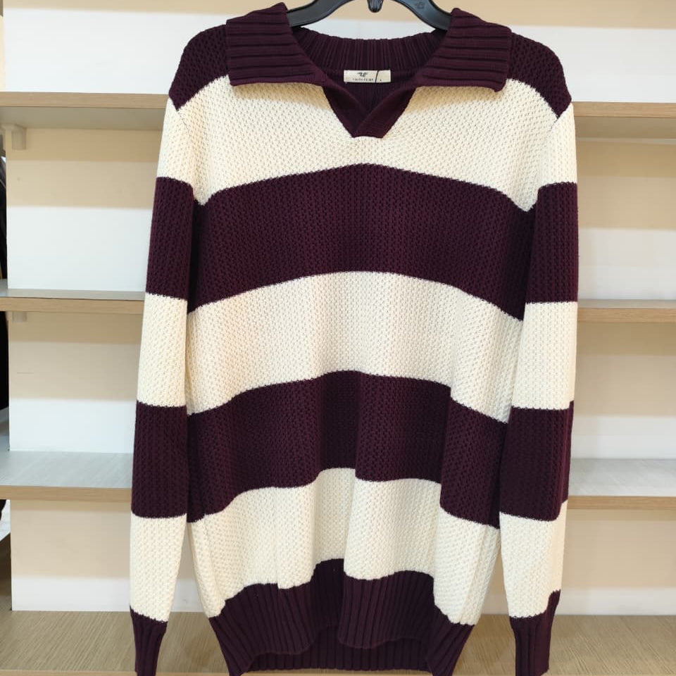 Striped Long-Sleeve Polo Sweater