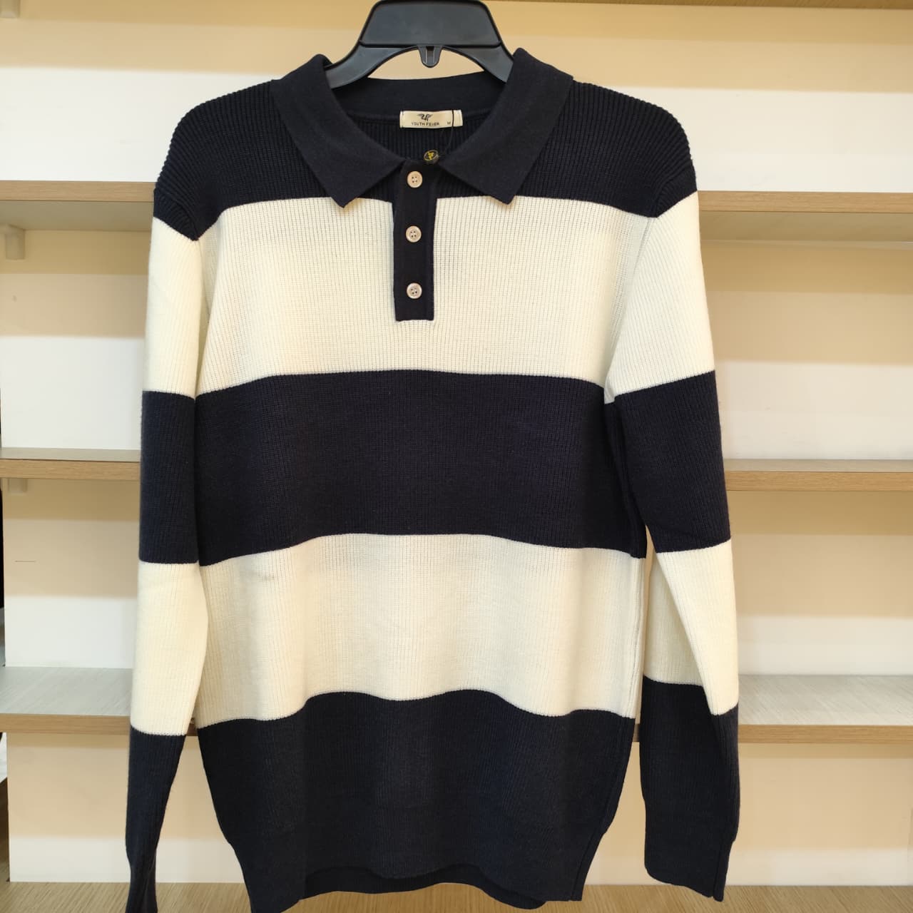 Striped Long-Sleeve Polo Sweater