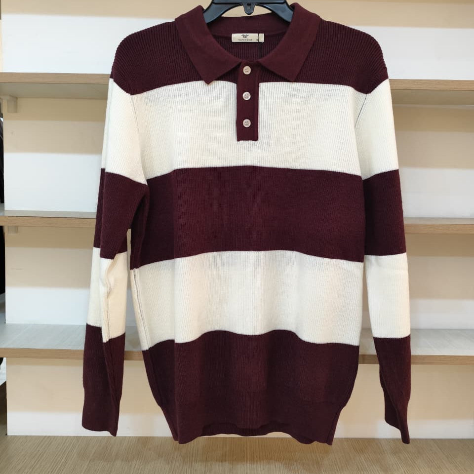 Striped Long-Sleeve Polo Sweater