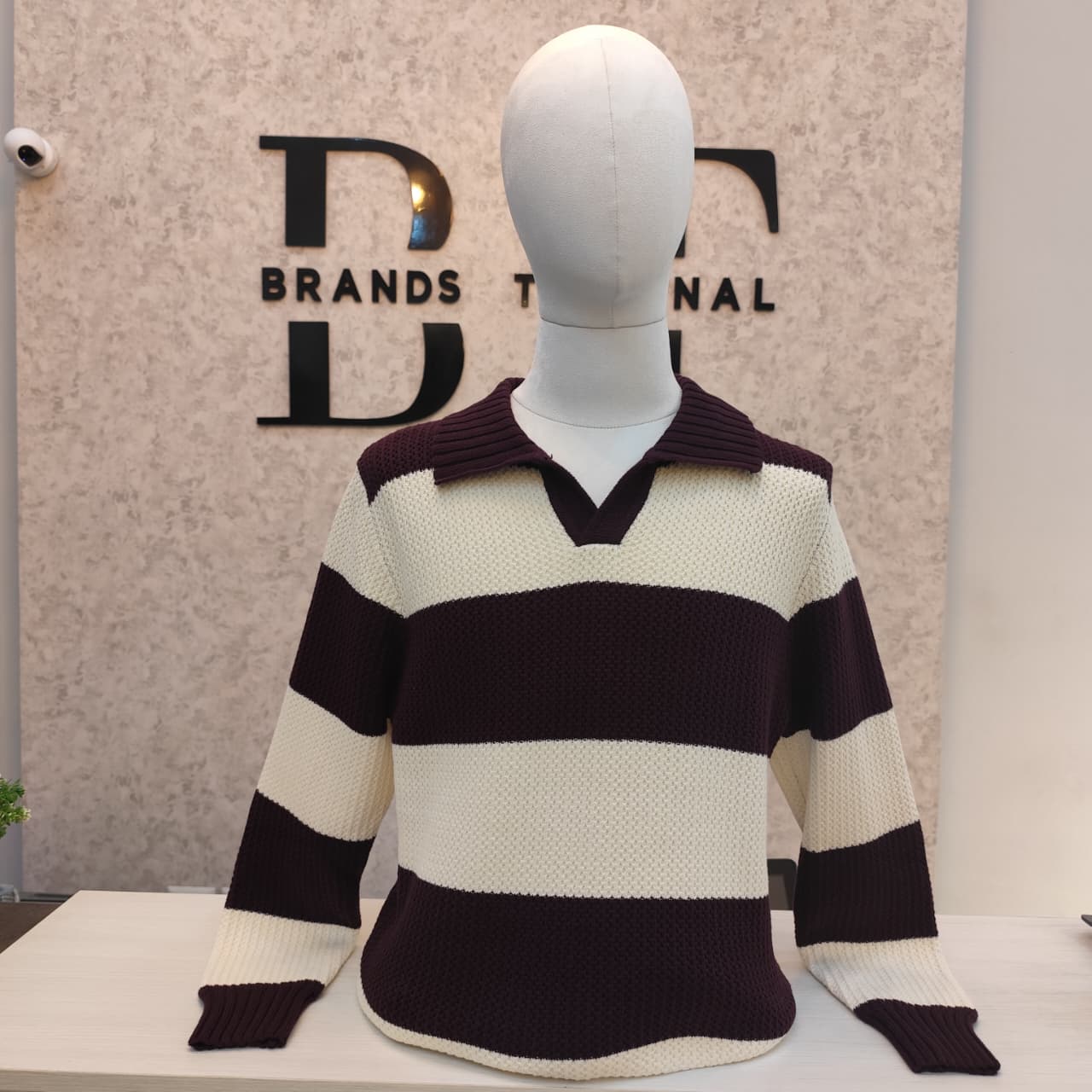 Striped Long-Sleeve Polo Sweater