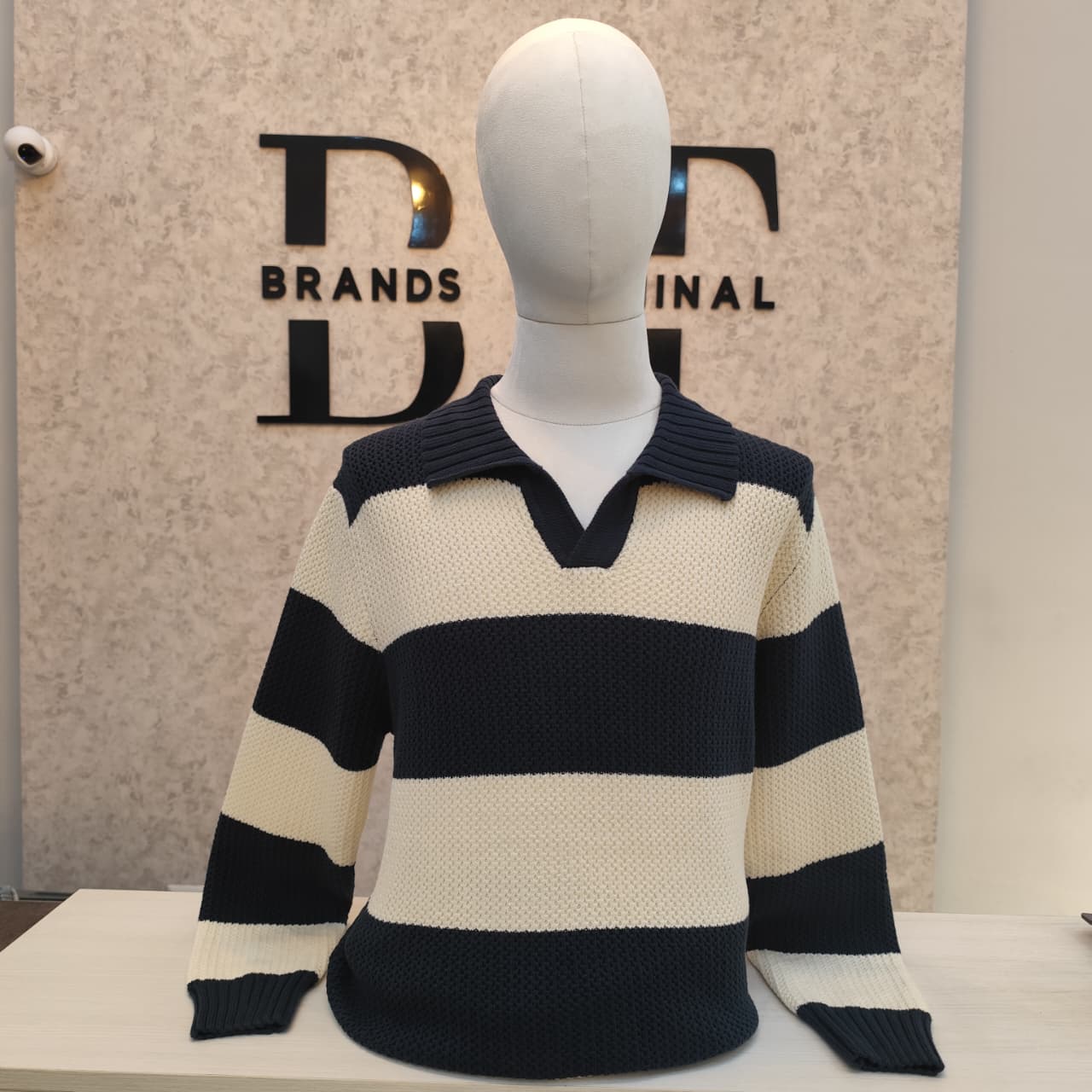Striped Long-Sleeve Polo Sweater