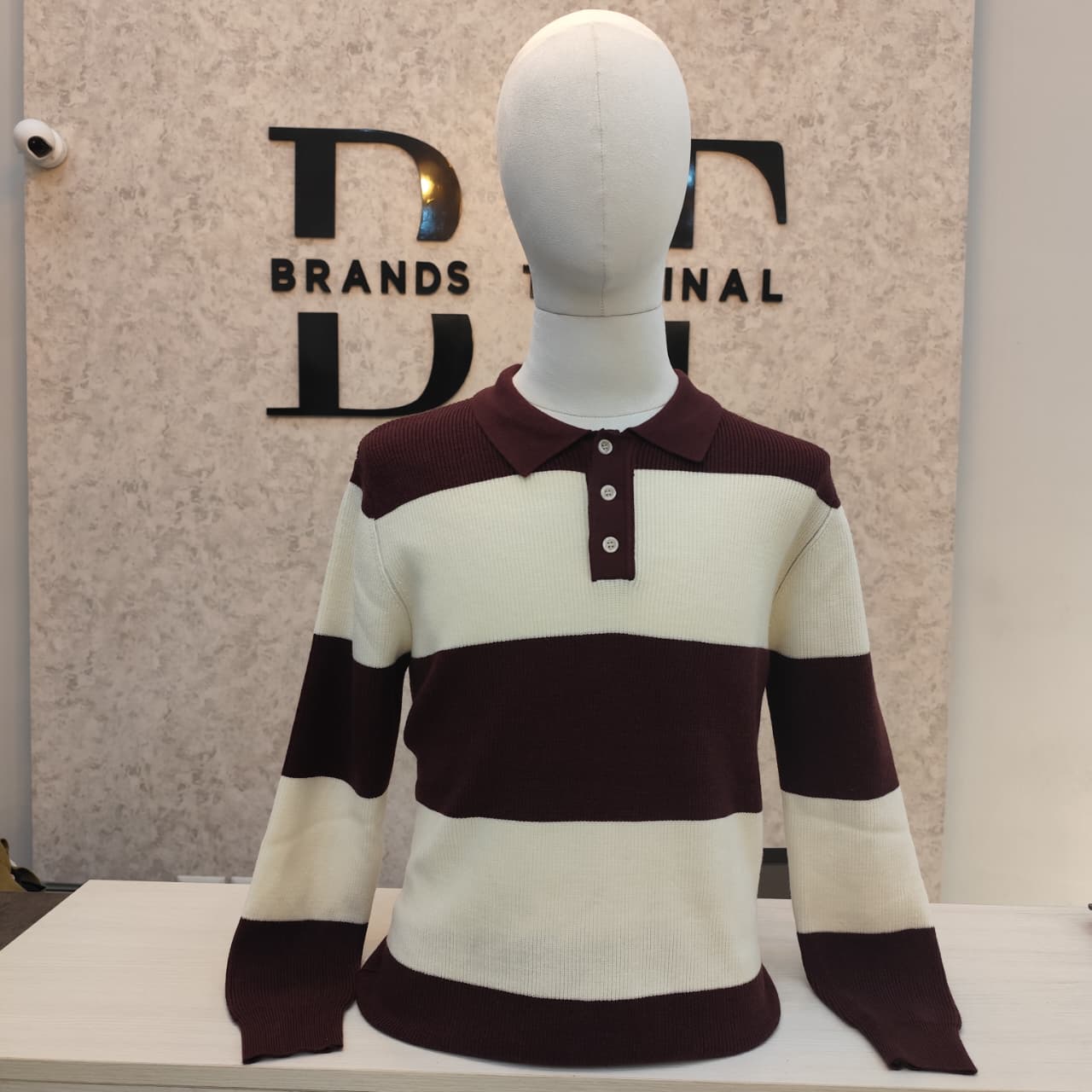 Striped Long-Sleeve Polo Sweater