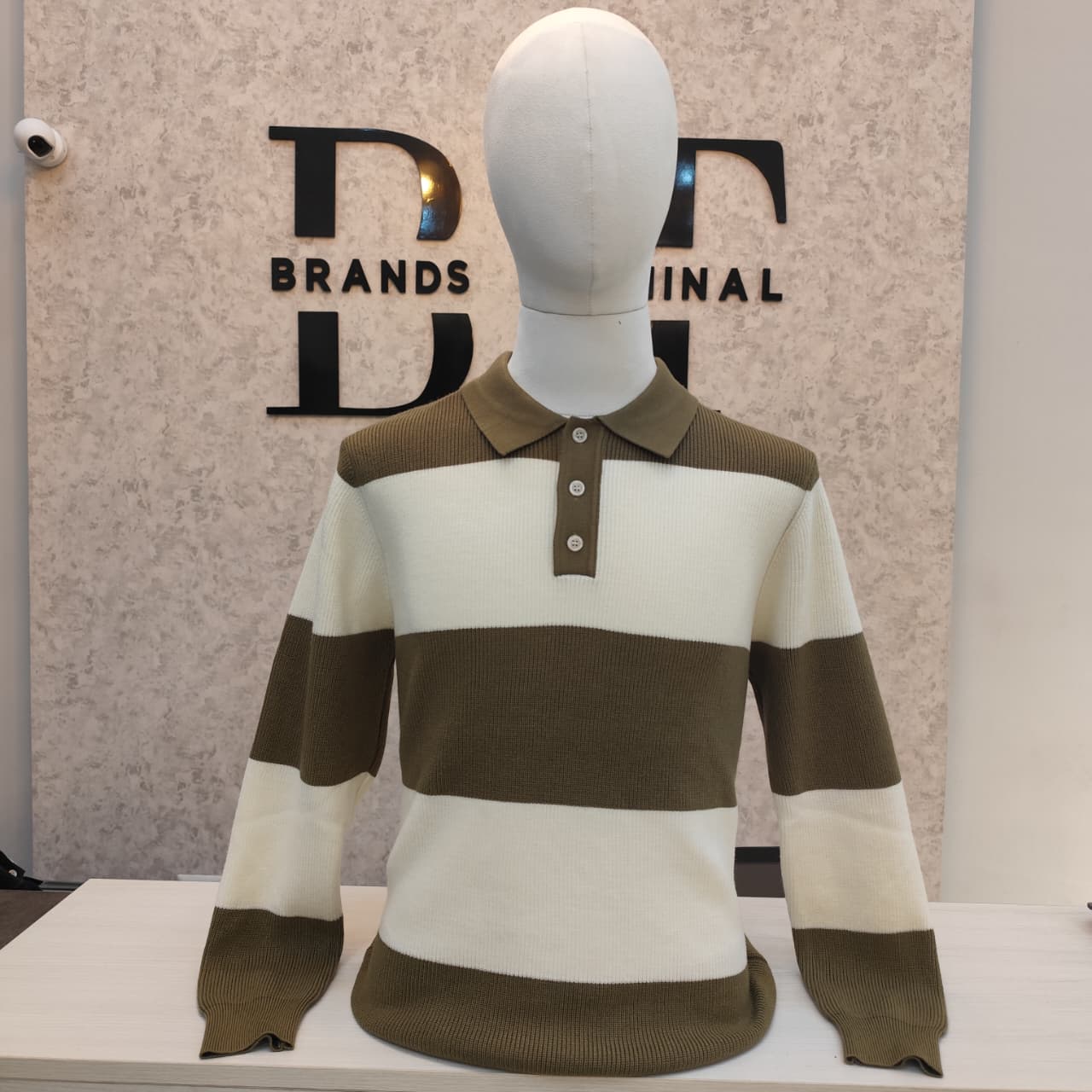 Striped Long-Sleeve Polo Sweater