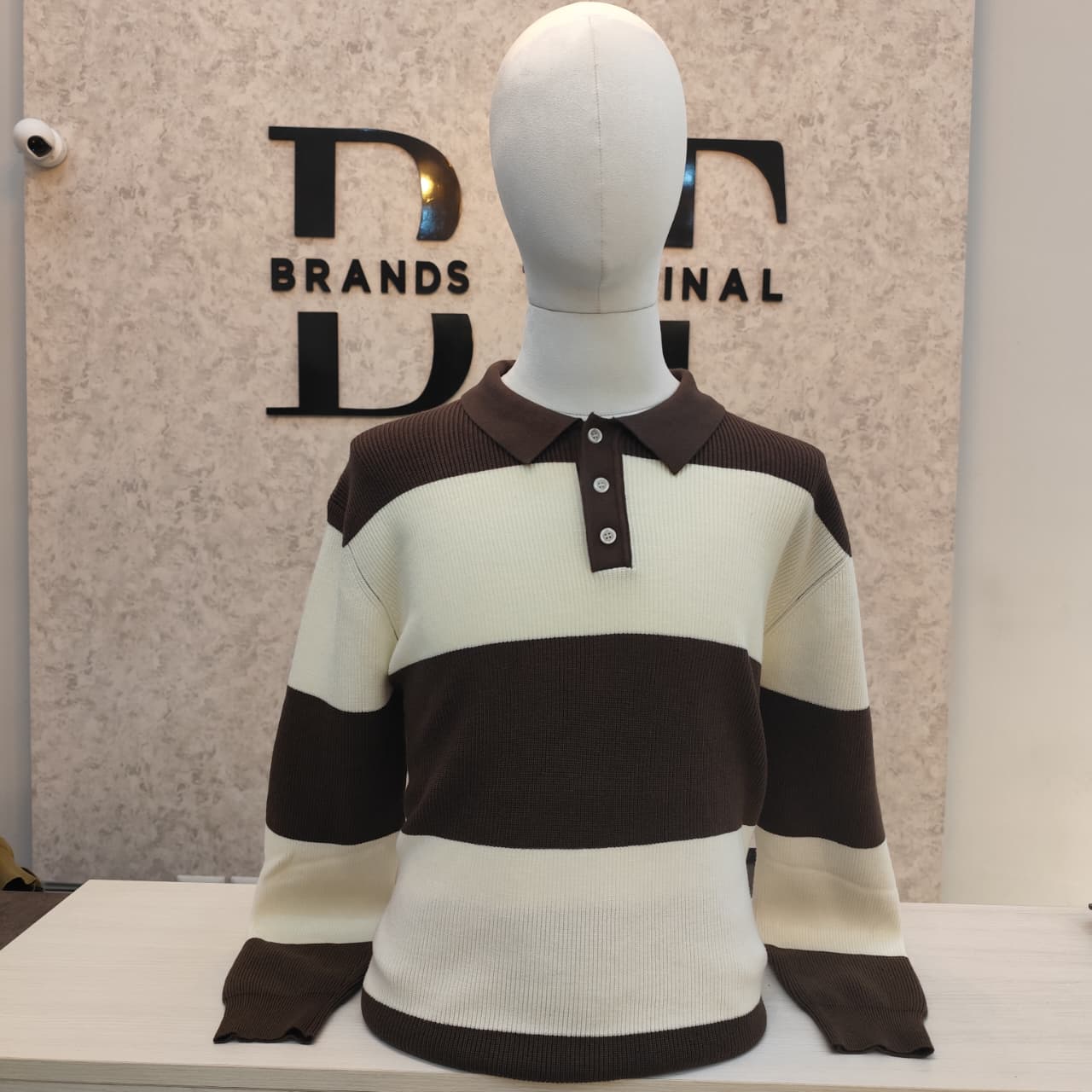 Striped Long-Sleeve Polo Sweater