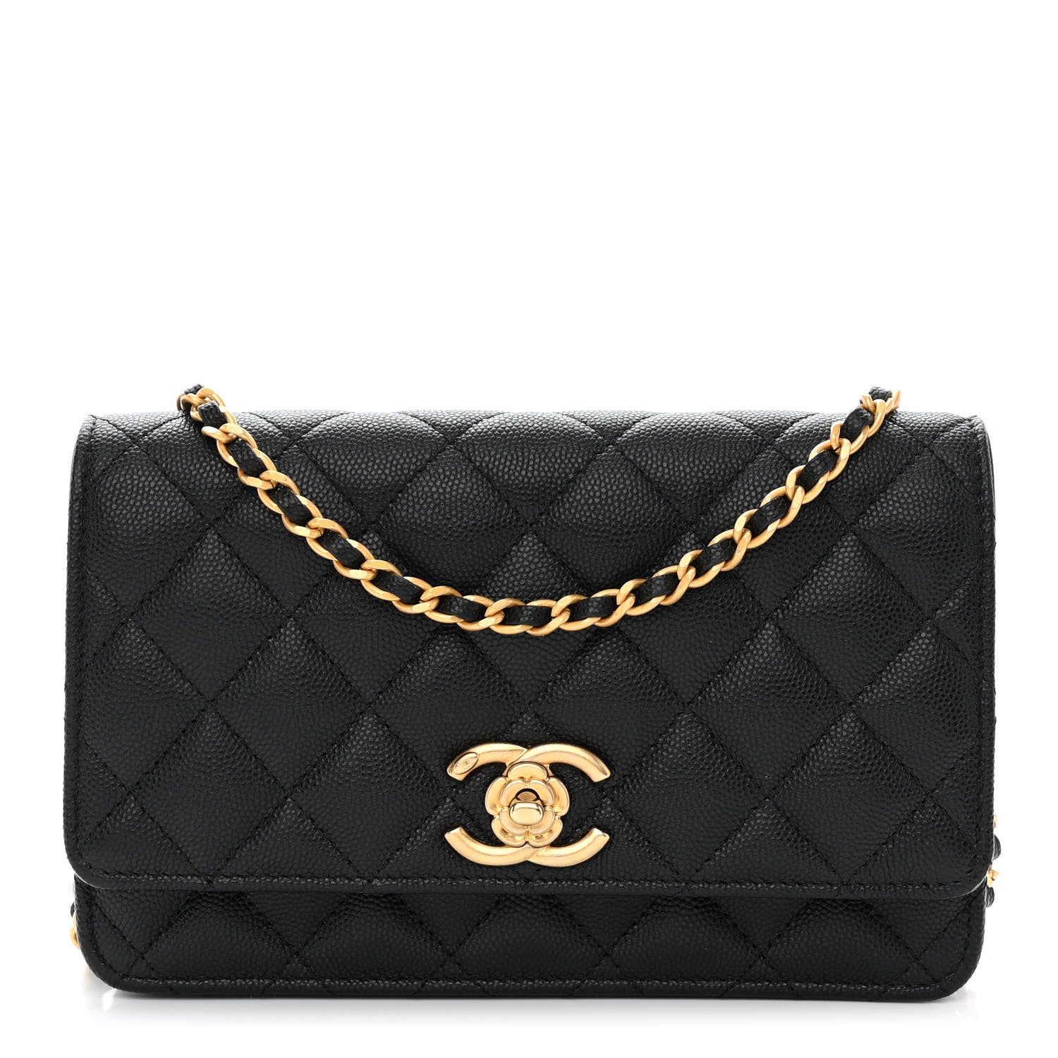 Chanel Caviar Quilted Camellia Wallet On Chain WOC Black