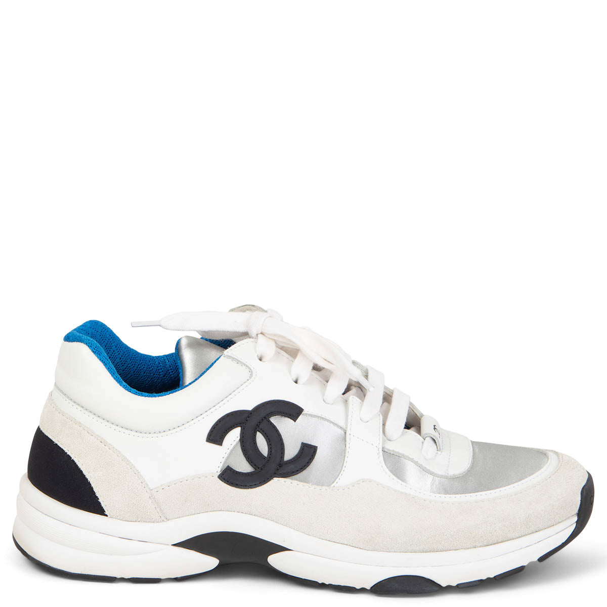 Chanel CC logo Low Top Sneaker White Silver Blue