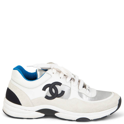 Chanel CC logo Low Top Sneaker White Silver Blue
