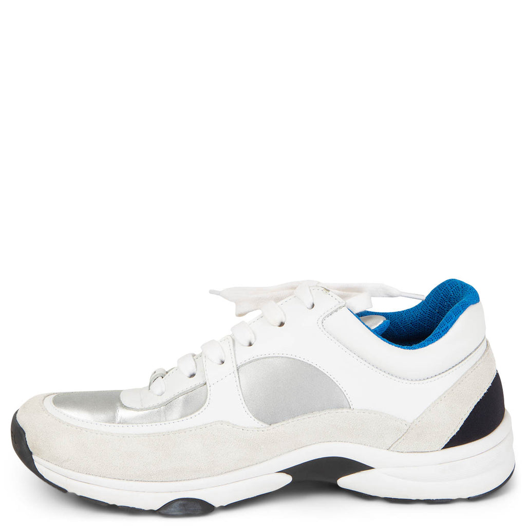 Chanel CC logo Low Top Sneaker White Silver Blue
