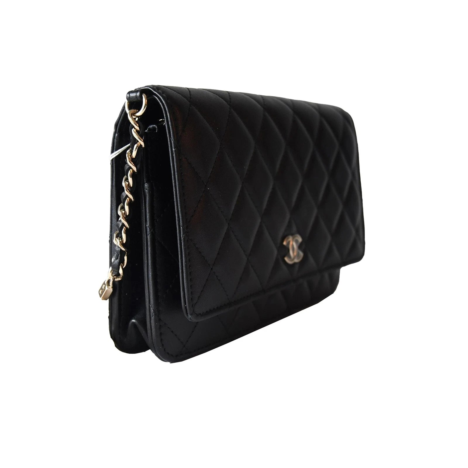 Chanel Lambskin Quilted Pearl Wallet On Chain WOC Black