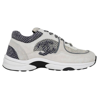 Chanel Tricolor Gray Tweed and Suede CC Low Top Sneakers